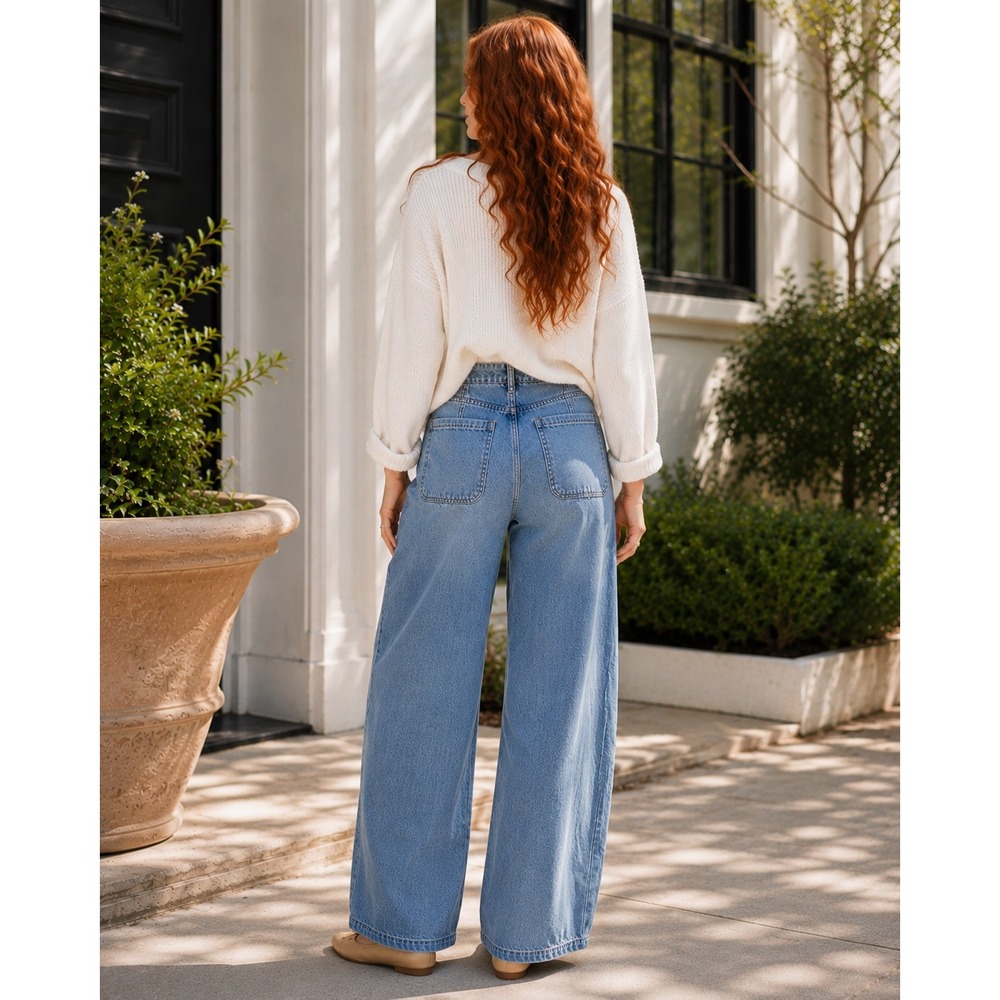 Pistola Lottie Bowed Leg Jeans 27 NWT High Rise Relaxed Light Wash - Picture 3 of 16